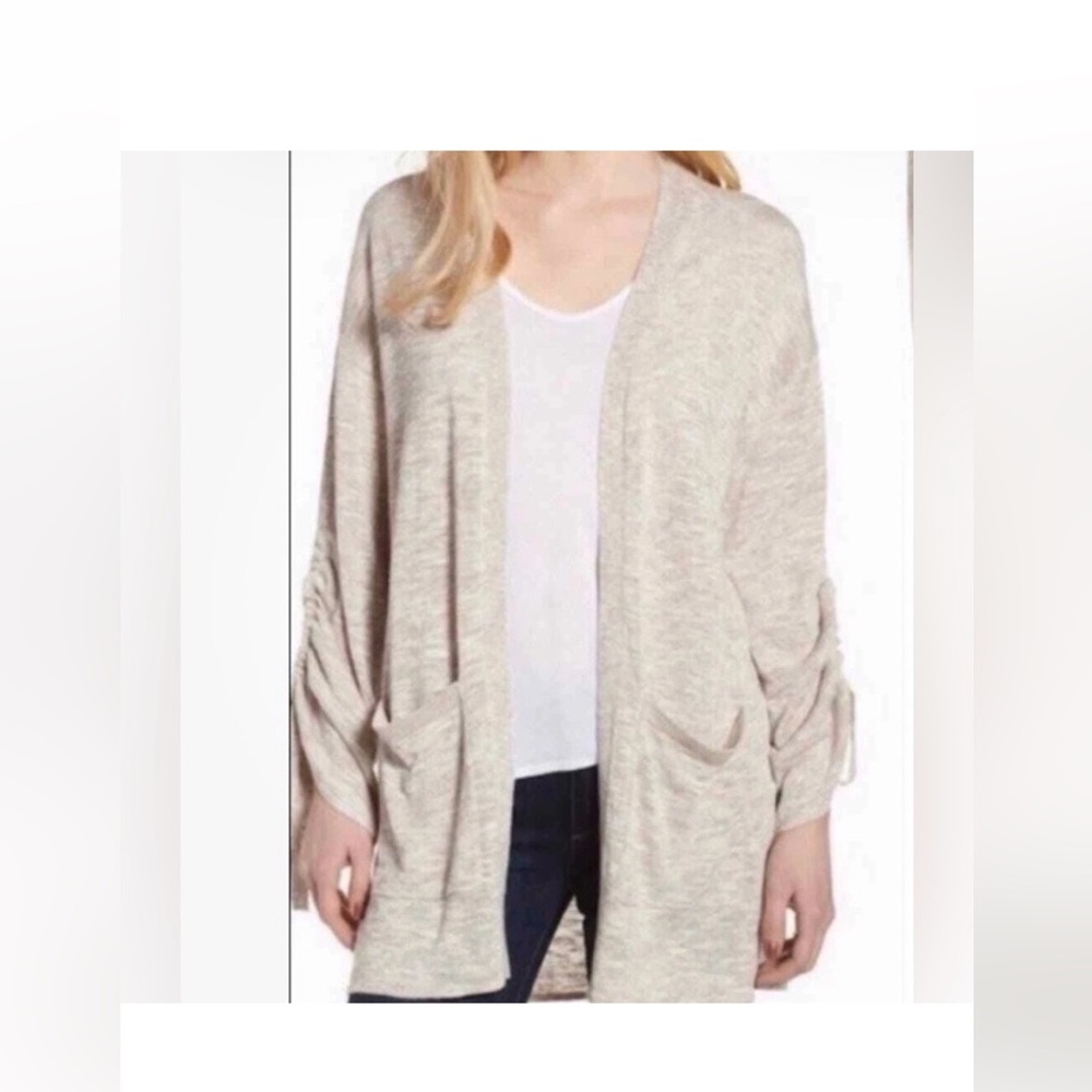 J Jill Women's Beige Open Front Linen Cardigan Sweater size Large